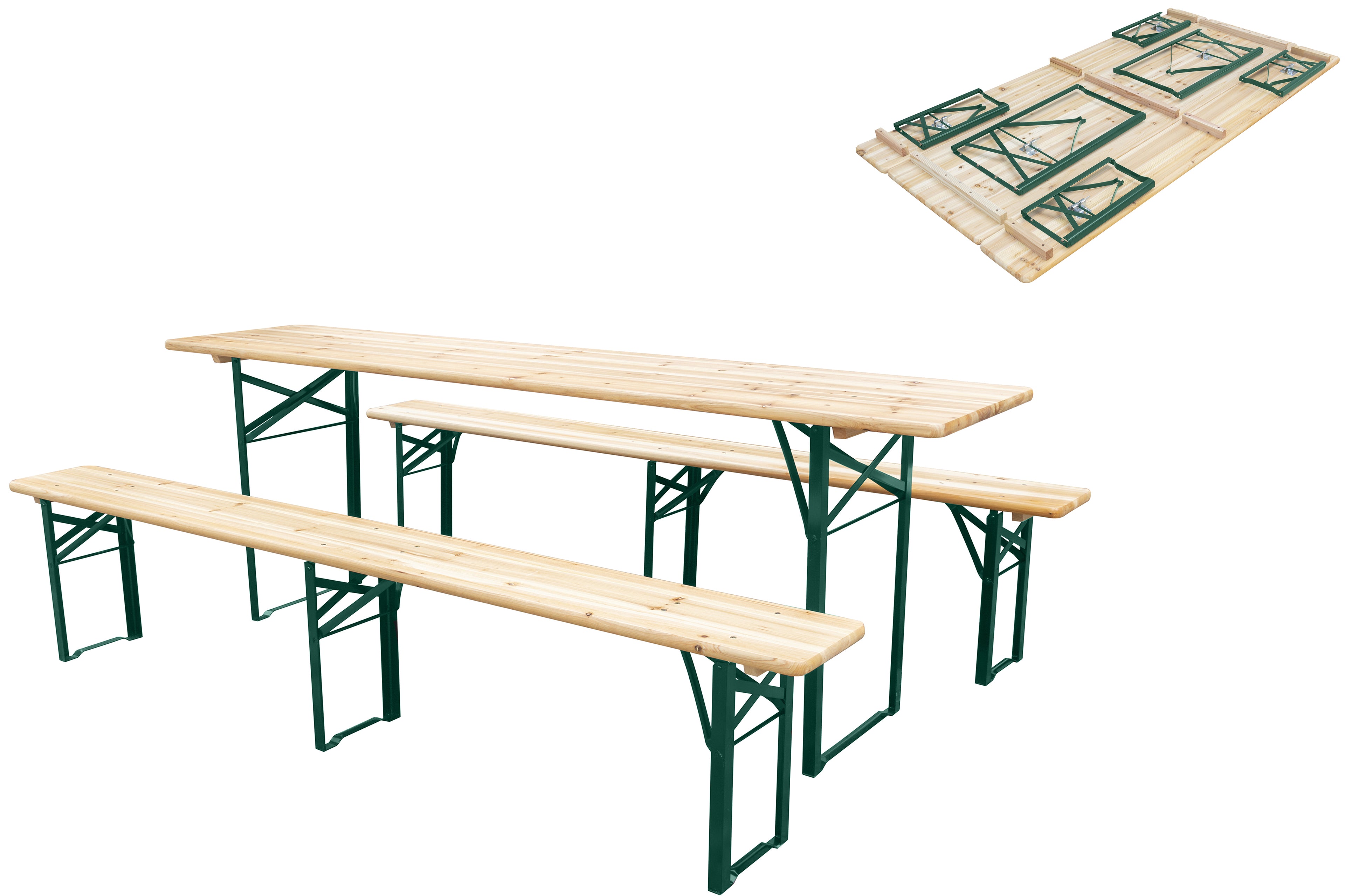 TAVOLO 200X70h75+2 PANCHE 3 GAMBE *PANCA 200X25h45