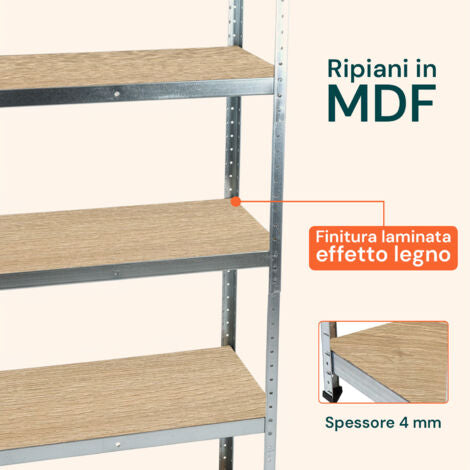 SCAFFALE 5 RIPIANI MDF CM90X40X180*PORTATA 175KG XPIANO