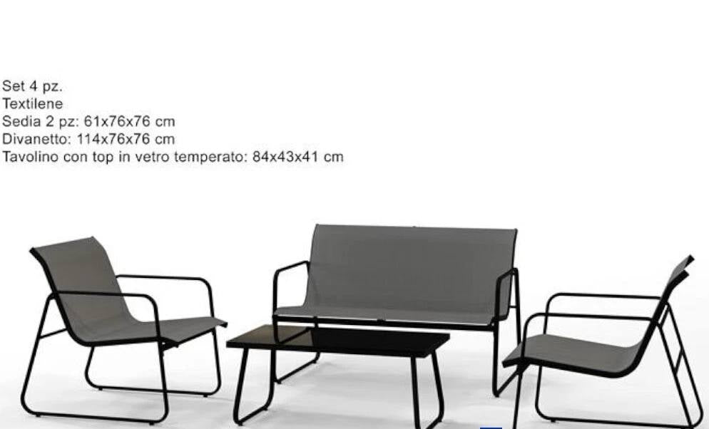 DIMA SET PALAU ANTRACITE SET 4 PZ GIARDINO TAVOLO DIVANO 2 POSTI 2 POLTONE IN TEXTILENE