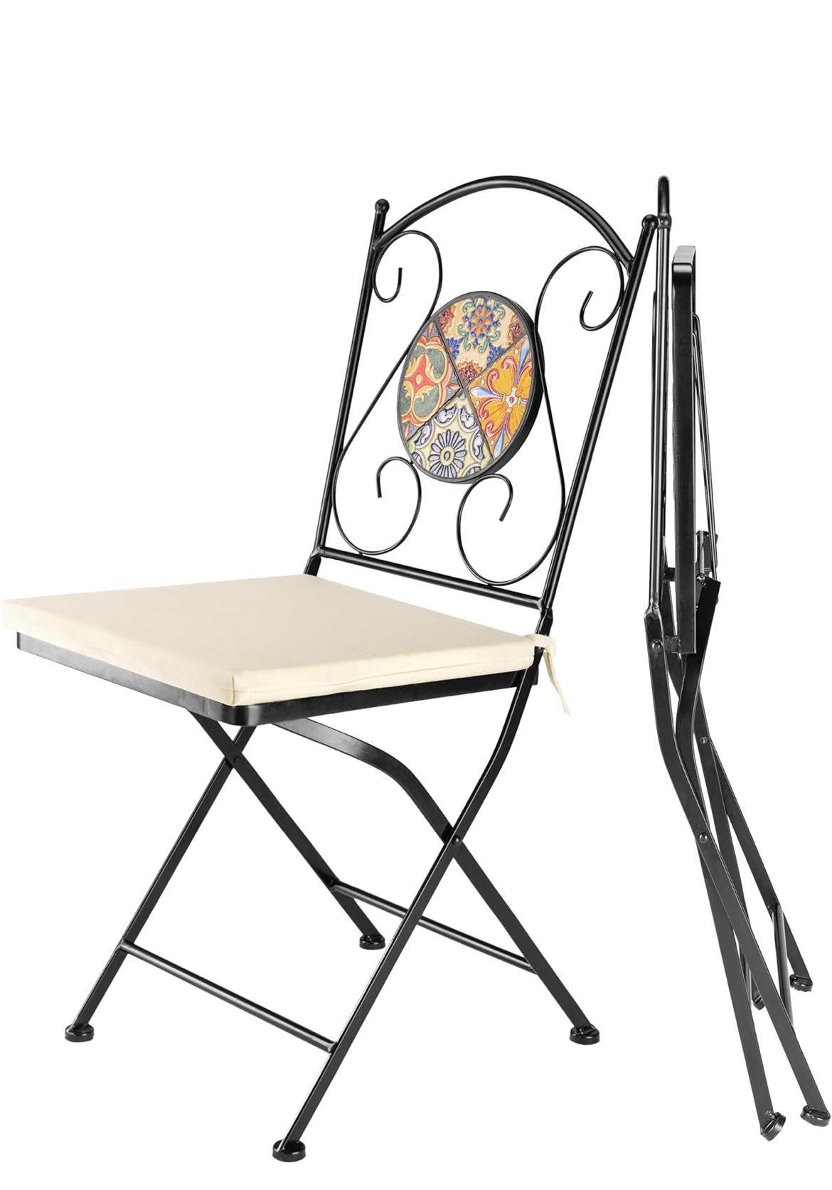 SET TAVOLO 60X70CM + 2 SEDIE PIEGHEVOLI IN FERRO E CEMENTO