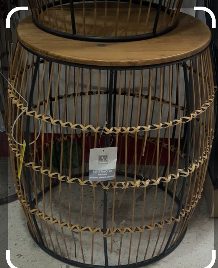 AD TERND SET 3 TAVOLI TONDI FERRO+BAMBOO+RATTAN