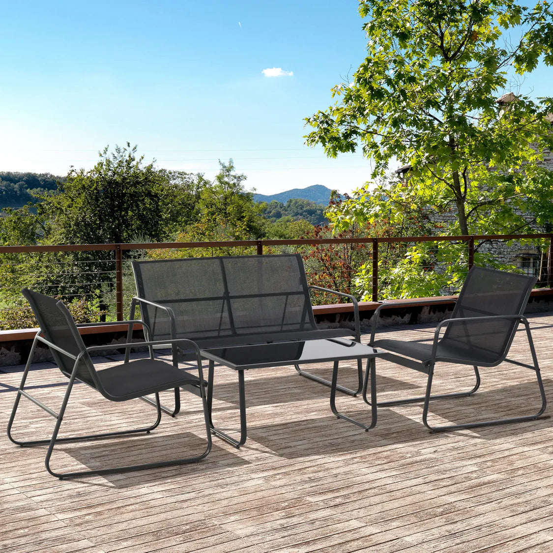 DIMA SET PALAU ANTRACITE SET 4 PZ GIARDINO TAVOLO DIVANO 2 POSTI 2 POLTONE IN TEXTILENE